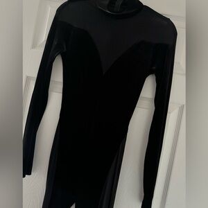 Velour mesh black zip up jumpsuit/ leotard